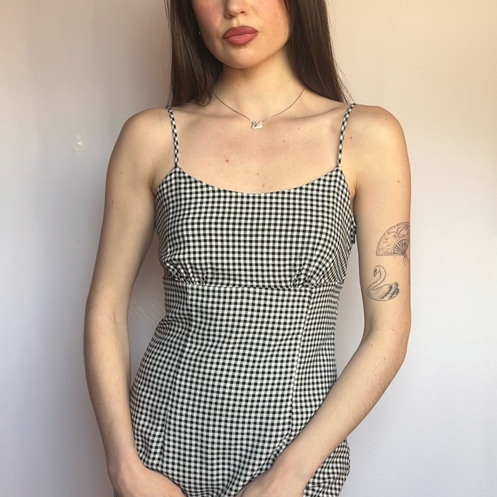 Black and White Gingham Spaghetti Strap Dress